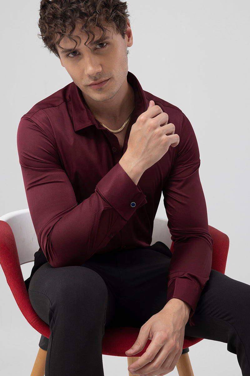 Classic Maroon Pure Cotton Full-Sleeve Shirt in a Rich Deep Tone