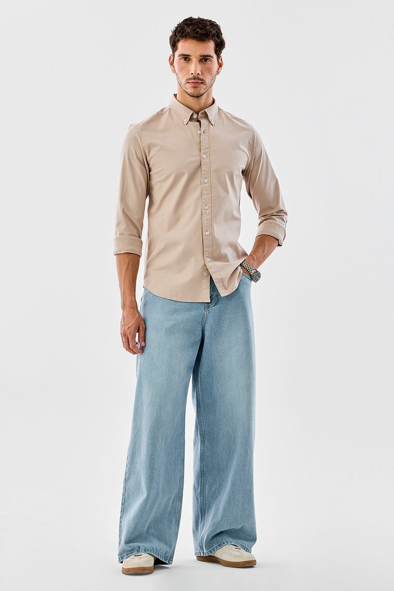 Beige Essence Full-Sleeve Cotton Shirt in a Smooth Timeless Tone