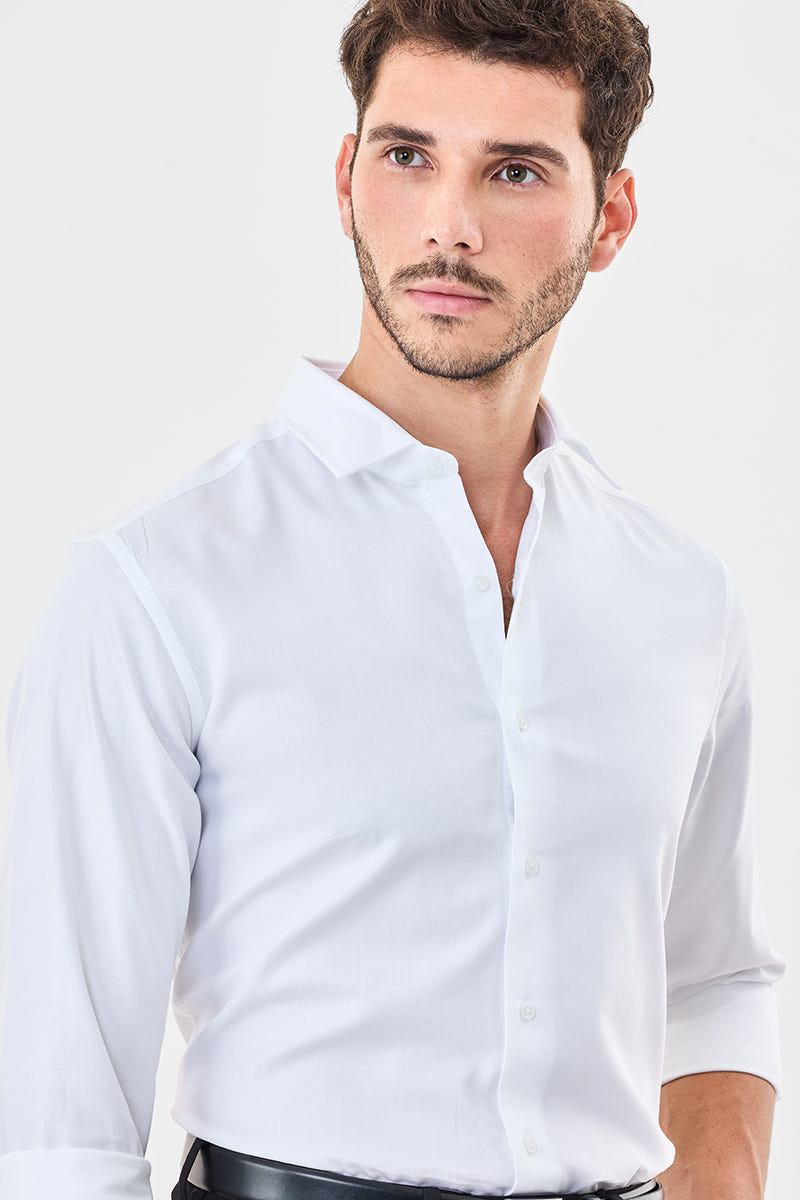 Bright White Premium Cotton Full-Sleeve Shirt with a Smooth Elegant Hue