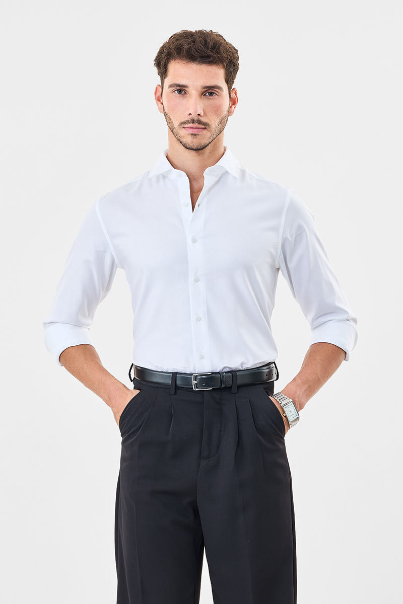 Bright White Premium Cotton Full-Sleeve Shirt with a Smooth Elegant Hue