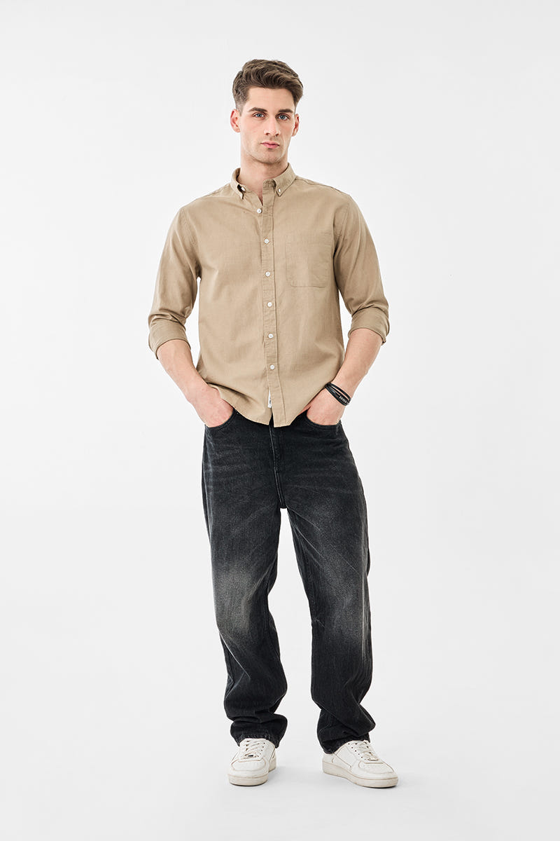 Beige Premium Cotton Full-Sleeve Shirt