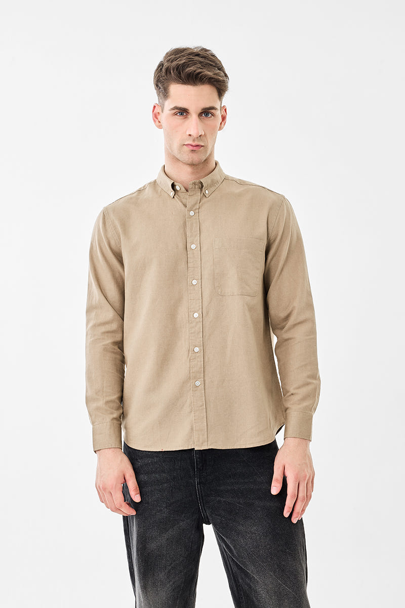 Beige Premium Cotton Full-Sleeve Shirt