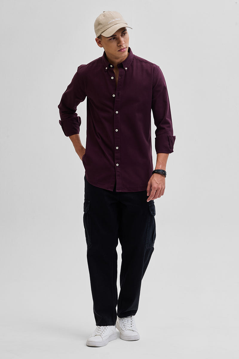 Dark Maroon Comfort-Fit Office Wear Shirt