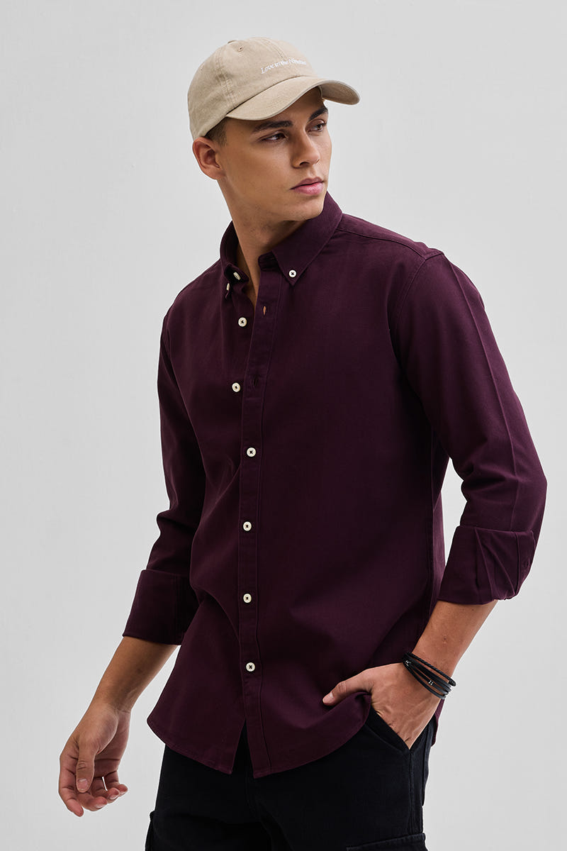Dark Maroon Comfort-Fit Office Wear Shirt