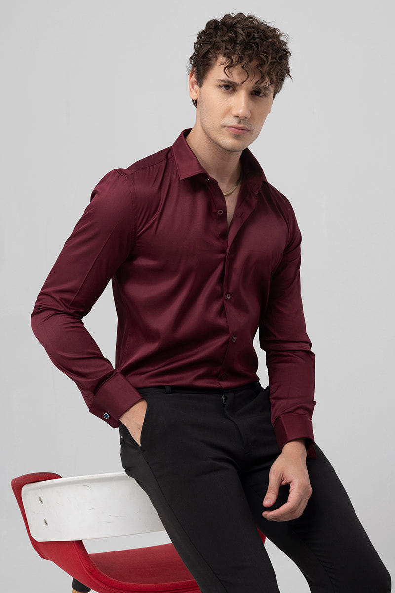 Classic Maroon Pure Cotton Full-Sleeve Shirt in a Rich Deep Tone
