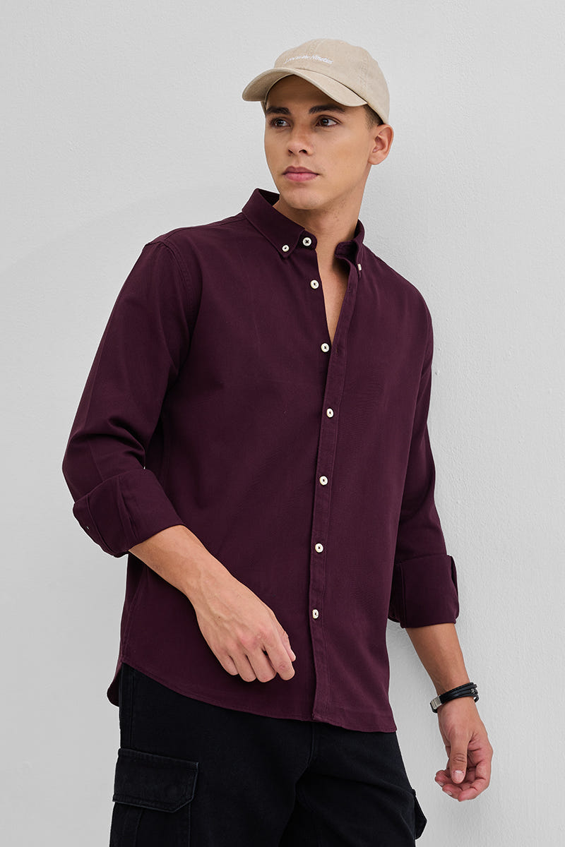 Dark Maroon Comfort-Fit Office Wear Shirt