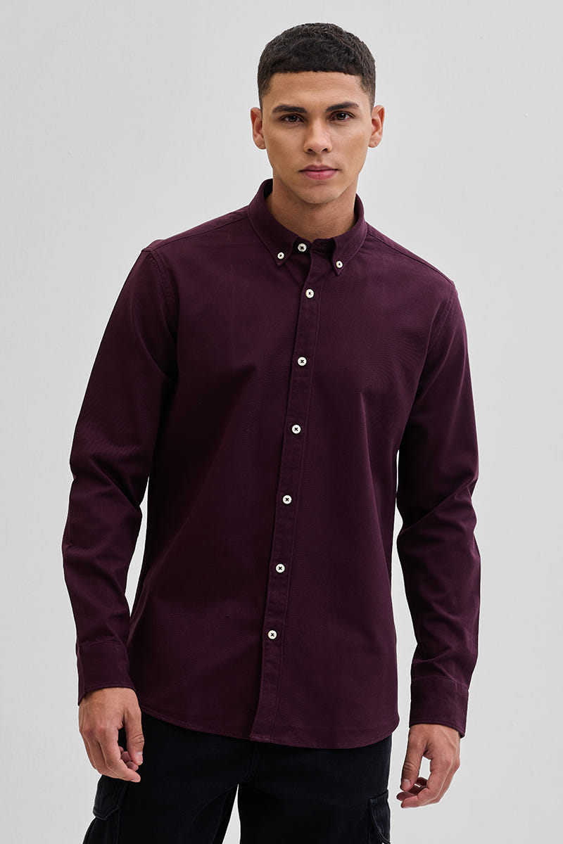 Dark Maroon Comfort-Fit Office Wear Shirt